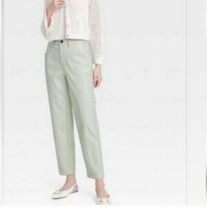 High-Rise Faux Leather Ankle Trousers - A New Day Light Sage Green - 14